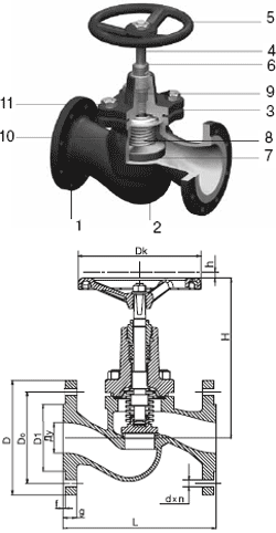 Вентиль запорный фланцевый с сильфонным уплотнением Zetkama (Зеткама) V229
